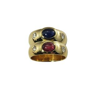 Vintage 18 Karat Yellow Gold Natural Ruby, Sapphire Diamond Ring Size 8 #11210